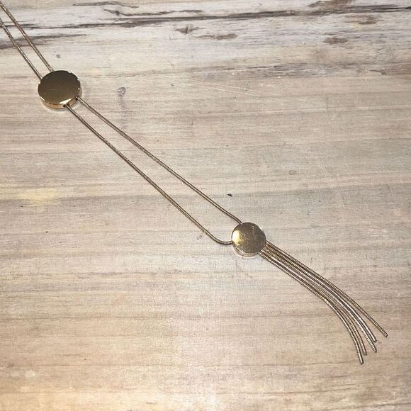 Gold Tone Snake Chain Tassel Necklace Metal Adjustable - Picture 1 of 5